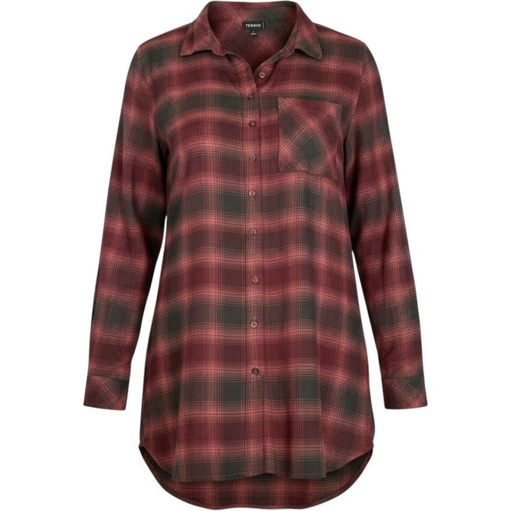 Torrid Lizzie Brushed Plaid Button Down Tunic Soft Cabincore Oversized 2X 18 20